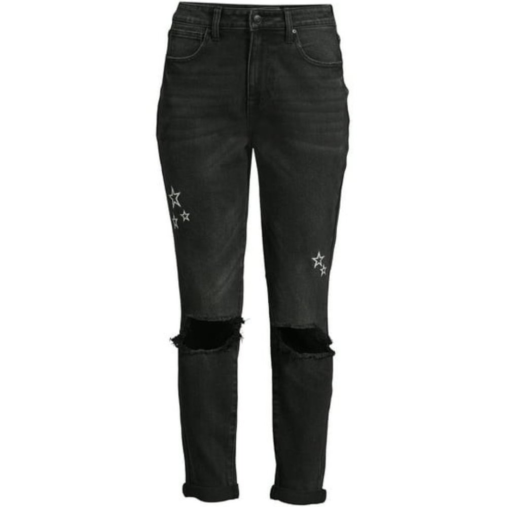 NWT No Boundaries Juniors Super High Rise Destructed Mom Jeans | Black Star | 13